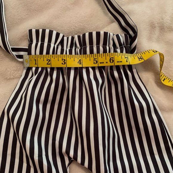 Black and Grayish/Ivory Paper Bag Waist Pants - Picture 11 of 15